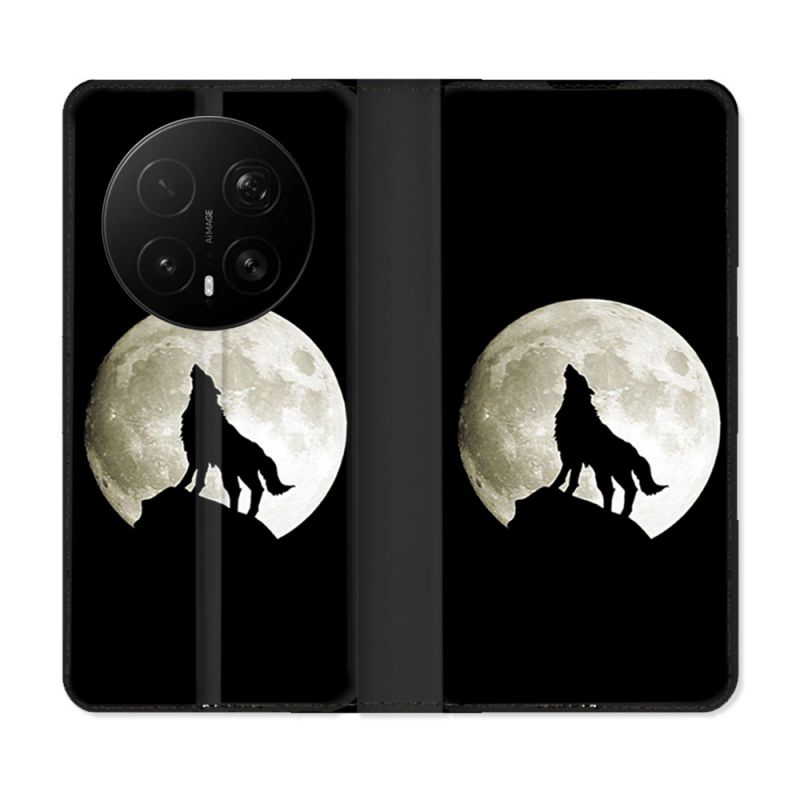 Housse Cuir Portefeuille Pour Honor Magic 8 Pro 5G Animal Loup Noir
