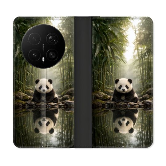 Housse Cuir Portefeuille Pour Honor Magic 8 Pro 5G Animal Panda Reflet