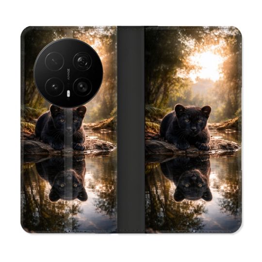 Housse Cuir Portefeuille Pour Honor Magic 8 Pro 5G Animal Panthère Reflet