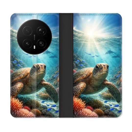Housse Cuir Portefeuille Pour Honor Magic 8 Pro 5G Animal Tortue Marine