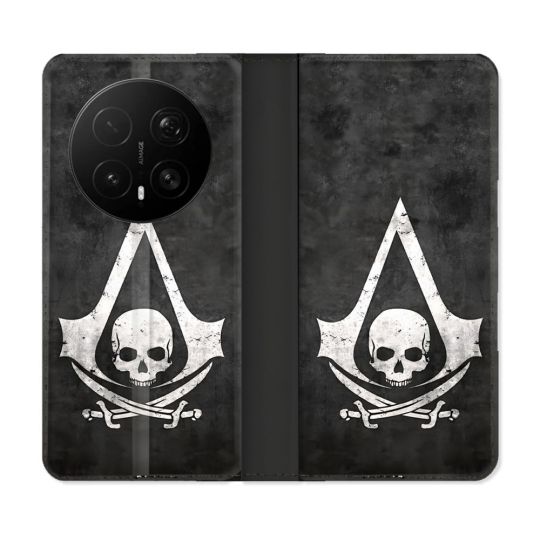 Housse Cuir Portefeuille Pour Honor Magic 8 Pro 5G Assassin Creed Tete Mort