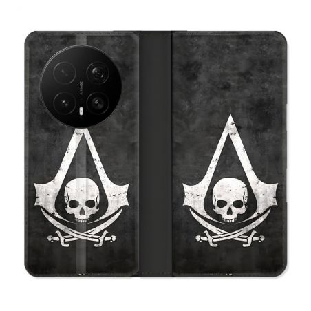 Housse Cuir Portefeuille Pour Honor Magic 8 Pro 5G Assassin Creed Tete Mort