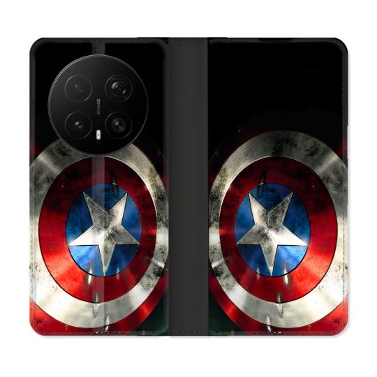 Housse Cuir Portefeuille Pour Honor Magic 8 Pro 5G Captain America Bouclier