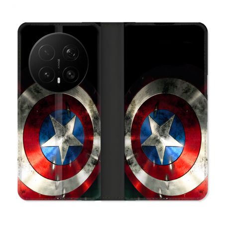 Housse Cuir Portefeuille Pour Honor Magic 8 Pro 5G Captain America Bouclier