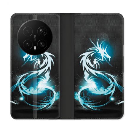 Housse Cuir Portefeuille Pour Honor Magic 8 Pro 5G Fantastique Dragon Bleu
