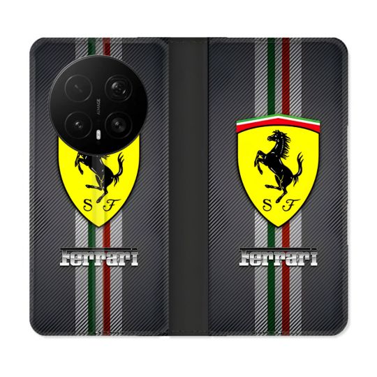 Housse Cuir Portefeuille Pour Honor Magic 8 Pro 5G Ferrari Carbone