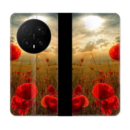 Housse Cuir Portefeuille Pour Honor Magic 8 Pro 5G Fleur Coquelicot