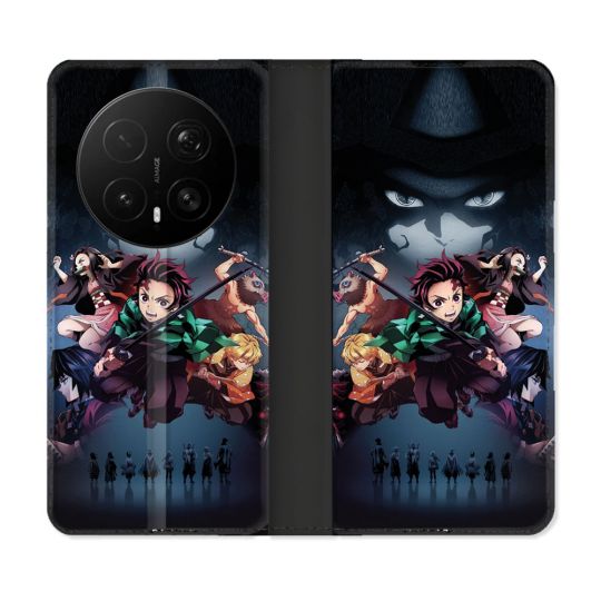 Housse Cuir Portefeuille Pour Honor Magic 8 Pro 5G Manga Demon Slayer Noir