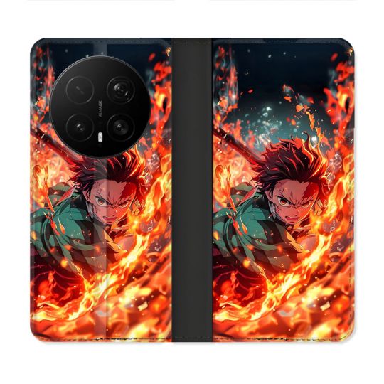 Housse Cuir Portefeuille Pour Honor Magic 8 Pro 5G Manga Demon Slayer Tanjiro Feu