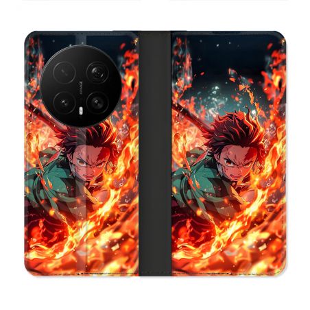 Housse Cuir Portefeuille Pour Honor Magic 8 Pro 5G Manga Demon Slayer Tanjiro Feu