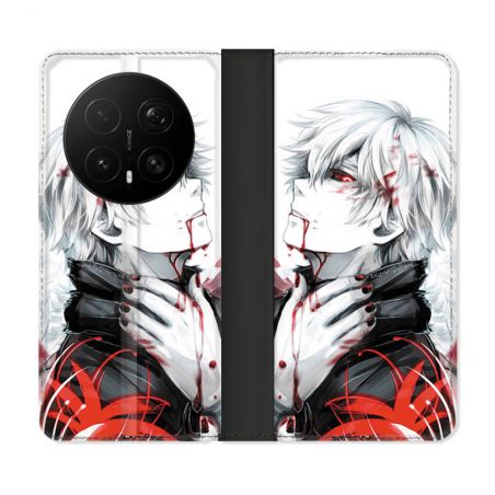 Housse Cuir Portefeuille Pour Honor Magic 8 Pro 5G Manga Tokyo Ghoul Kaneki Blanc