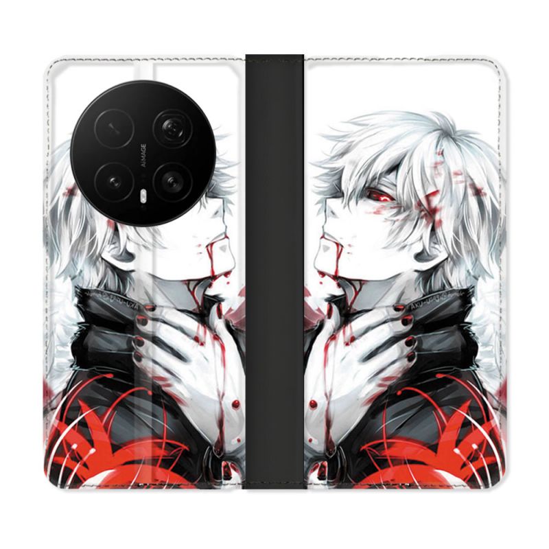 Housse Cuir Portefeuille Pour Honor Magic 8 Pro 5G Manga Tokyo Ghoul Kaneki Blanc