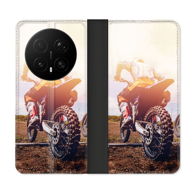 Housse Cuir Portefeuille Pour Honor Magic 8 Pro 5G Moto Cross Soleil