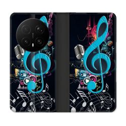 Housse Cuir Portefeuille Pour Honor Magic 8 Pro 5G Musique Cle Sol Bleu