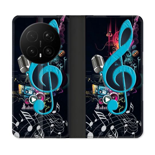Housse Cuir Portefeuille Pour Honor Magic 8 Pro 5G Musique Cle Sol Bleu