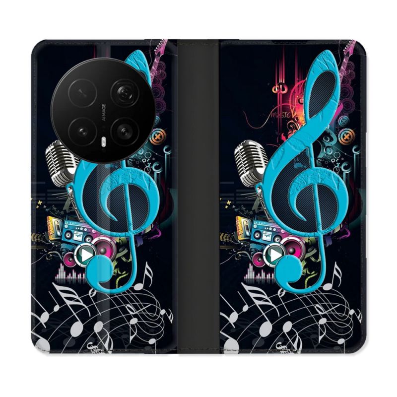 Housse Cuir Portefeuille Pour Honor Magic 8 Pro 5G Musique Cle Sol Bleu