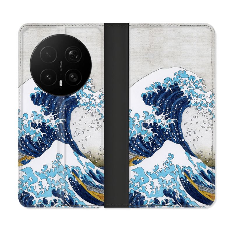 Housse Cuir Portefeuille Pour Honor Magic 8 Pro 5G Peinture La Grande Vague