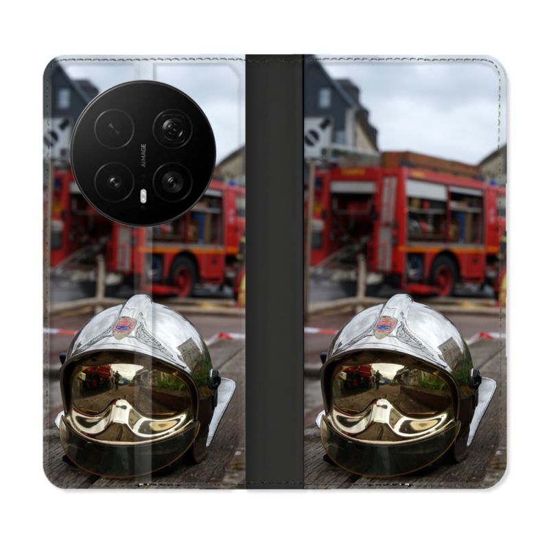 Housse Cuir Portefeuille Pour Honor Magic 8 Pro 5G Pompier Casque Camion