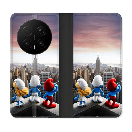 Housse Cuir Portefeuille Pour Honor Magic 8 Pro 5G Schtroumpfs New York