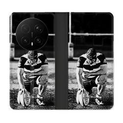 Housse Cuir Portefeuille Pour Honor Magic 8 Pro 5G Sport Rugby Noir Blanc