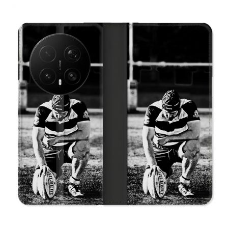 Housse Cuir Portefeuille Pour Honor Magic 8 Pro 5G Sport Rugby Noir Blanc