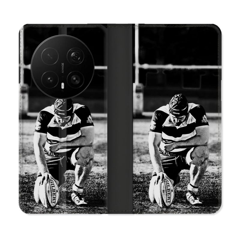 Housse Cuir Portefeuille Pour Honor Magic 8 Pro 5G Sport Rugby Noir Blanc