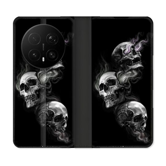 Housse Cuir Portefeuille Pour Honor Magic 8 Pro 5G Tete de Mort Triple