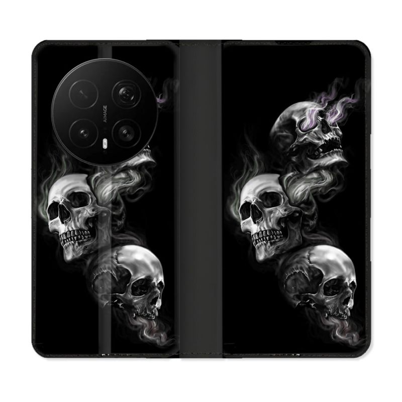Housse Cuir Portefeuille Pour Honor Magic 8 Pro 5G Tete de Mort Triple