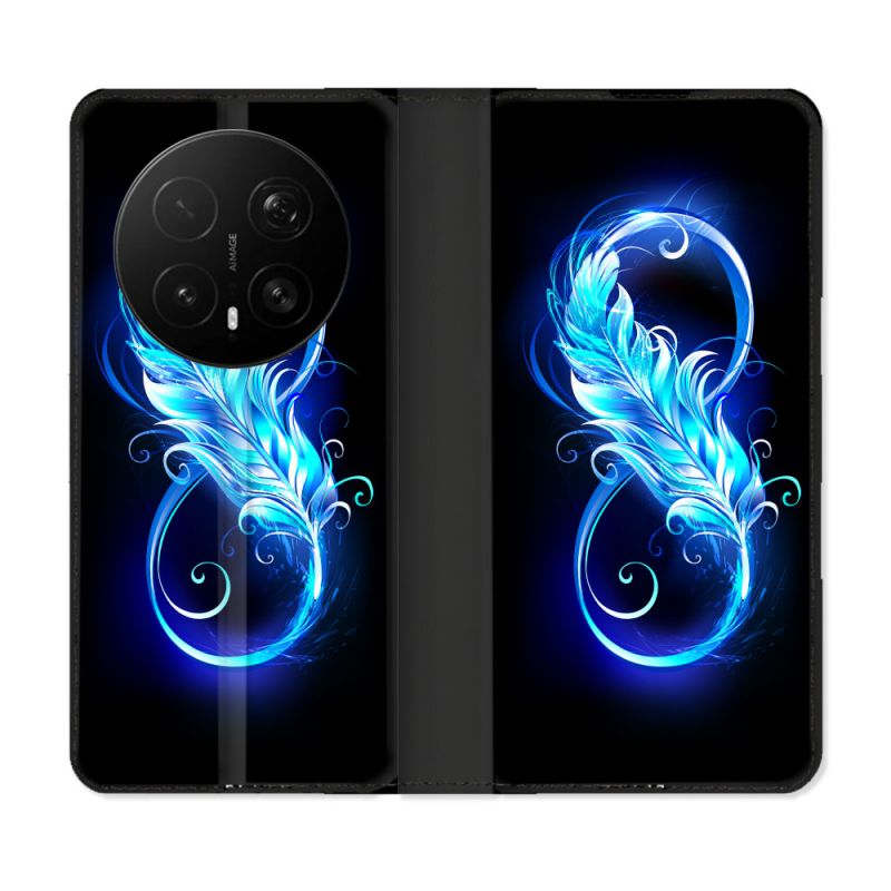 Housse Cuir Portefeuille Pour Honor Magic 8 Pro 5G Texture Plume Infini Bleu