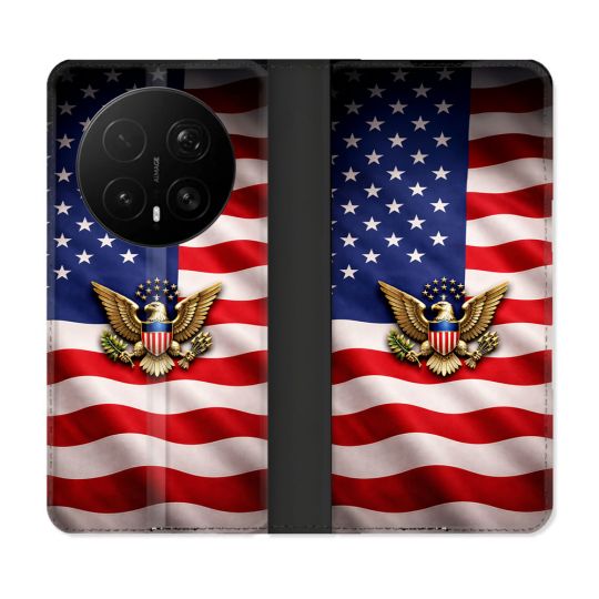Housse Cuir Portefeuille Pour Honor Magic 8 Pro 5G Voyage Drapeau USA Etats Unis