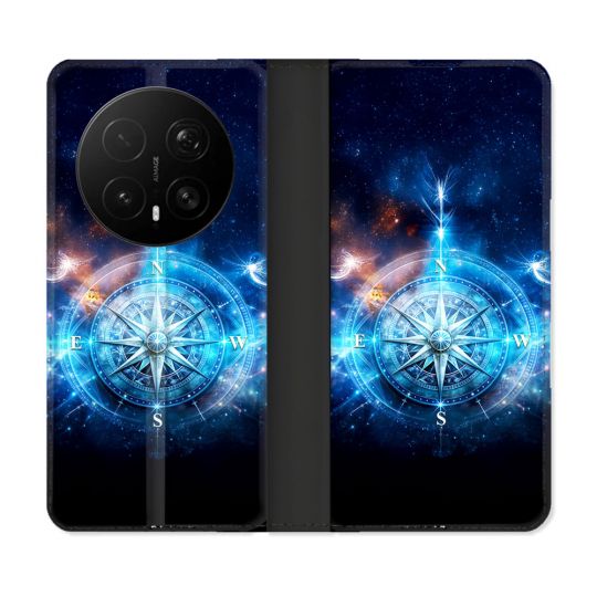 Housse Cuir Portefeuille Pour Honor Magic 8 Pro 5G Voyage Rose des Vents Stellaire