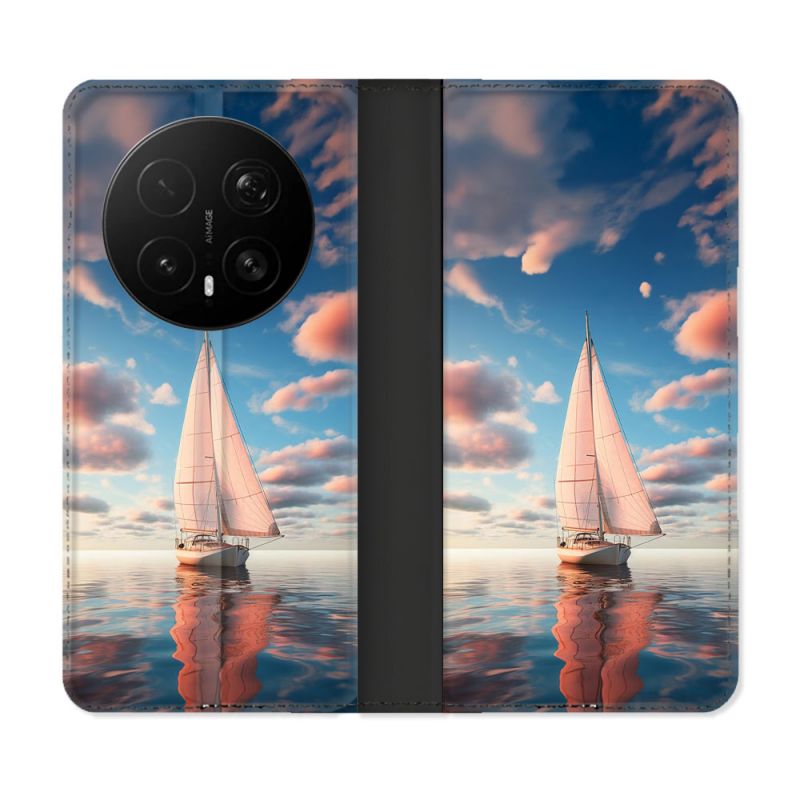 Housse Cuir Portefeuille Pour Honor Magic 8 Pro 5G Voyage Voilier Reflet
