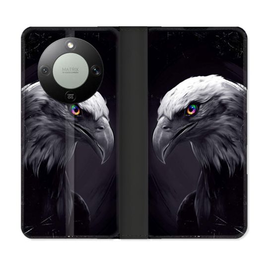 Housse Cuir Portefeuille Pour Honor Magic 8 Lite 5G Animal Aigle Royal Noir