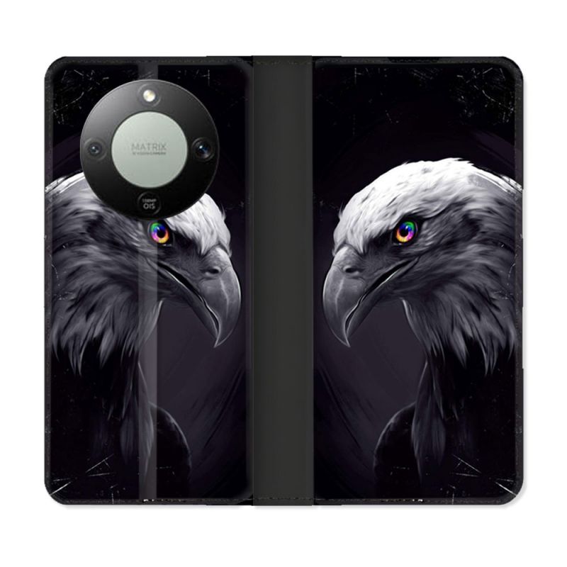 Housse Cuir Portefeuille Pour Honor Magic 8 Lite 5G Animal Aigle Royal Noir
