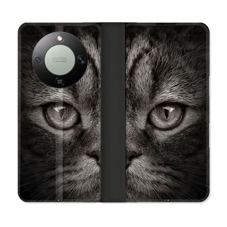Housse Cuir Portefeuille Pour Honor Magic 8 Lite 5G Animal Chat Gris