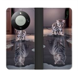 Housse Cuir Portefeuille Pour Honor Magic 8 Lite 5G Animal Chat Reflet