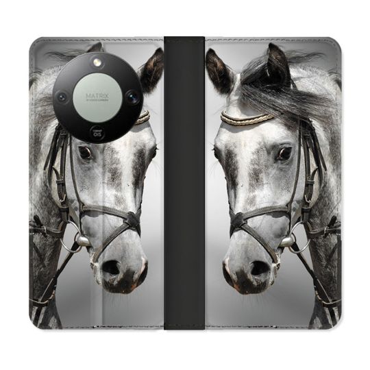 Housse Cuir Portefeuille Pour Honor Magic 8 Lite 5G Animal Cheval Blanc