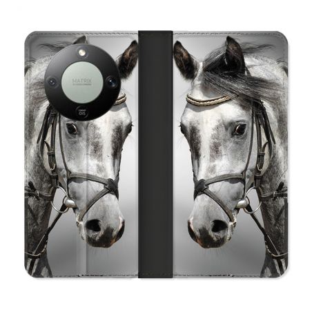Housse Cuir Portefeuille Pour Honor Magic 8 Lite 5G Animal Cheval Blanc