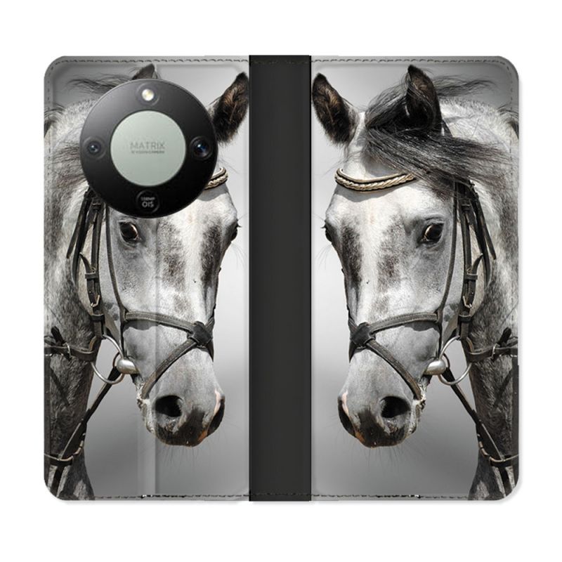 Housse Cuir Portefeuille Pour Honor Magic 8 Lite 5G Animal Cheval Blanc