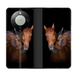 Housse Cuir Portefeuille Pour Honor Magic 8 Lite 5G Animal Cheval Marron