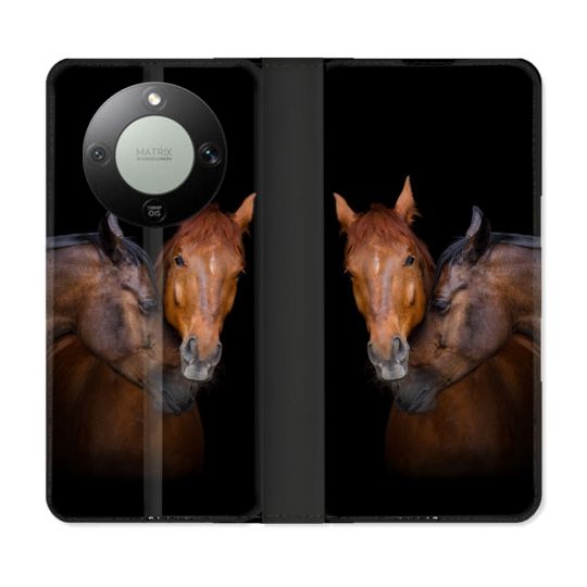 Housse Cuir Portefeuille Pour Honor Magic 8 Lite 5G Animal Cheval Marron