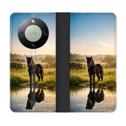 Housse Cuir Portefeuille Pour Honor Magic 8 Lite 5G Animal Cheval Reflet