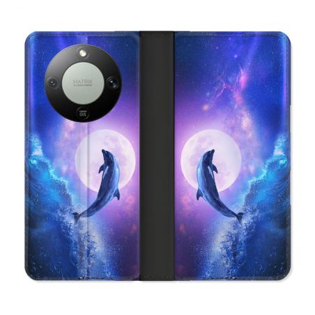 Housse Cuir Portefeuille Pour Honor Magic 8 Lite 5G Animal Dauphin Vague