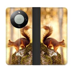 Housse Cuir Portefeuille Pour Honor Magic 8 Lite 5G Animal Ecureuil Bois