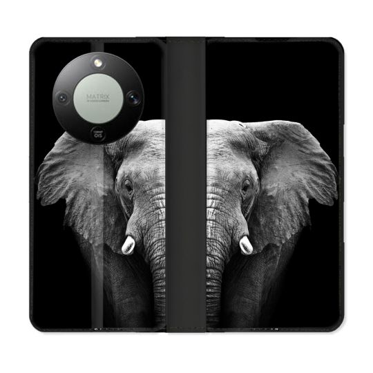 Housse Cuir Portefeuille Pour Honor Magic 8 Lite 5G Animal Elephant Noir