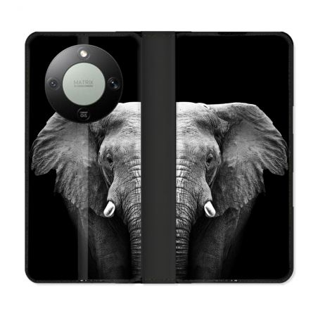Housse Cuir Portefeuille Pour Honor Magic 8 Lite 5G Animal Elephant Noir