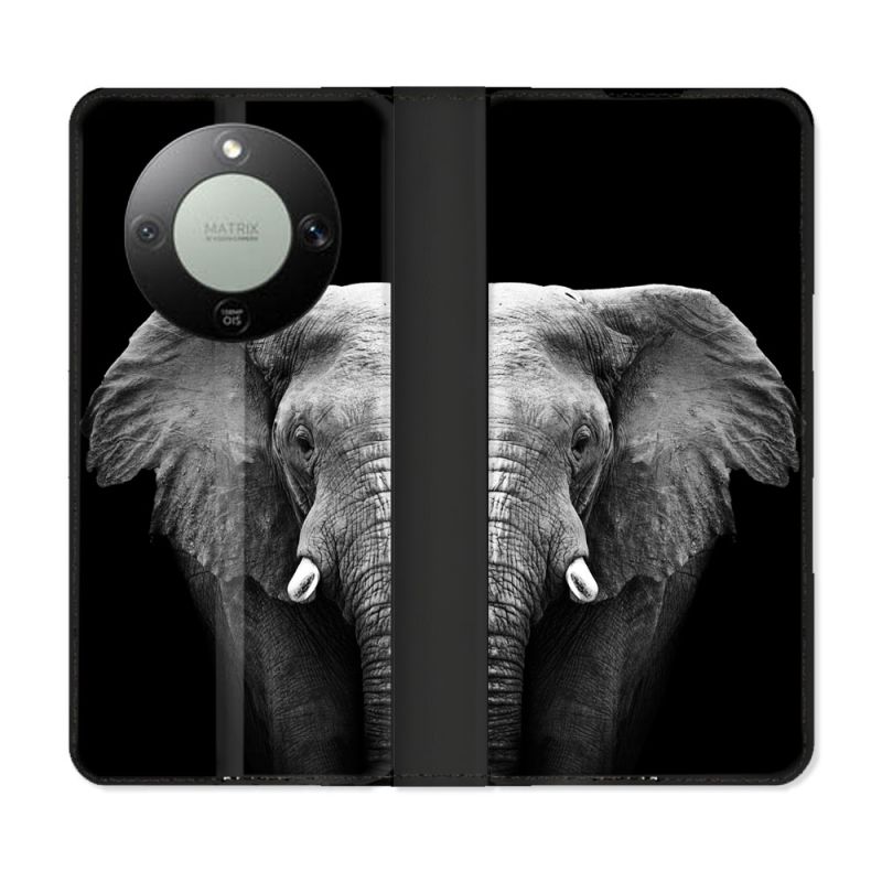 Housse Cuir Portefeuille Pour Honor Magic 8 Lite 5G Animal Elephant Noir