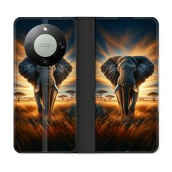 Housse Cuir Portefeuille Pour Honor Magic 8 Lite 5G Animal Elephant Savane