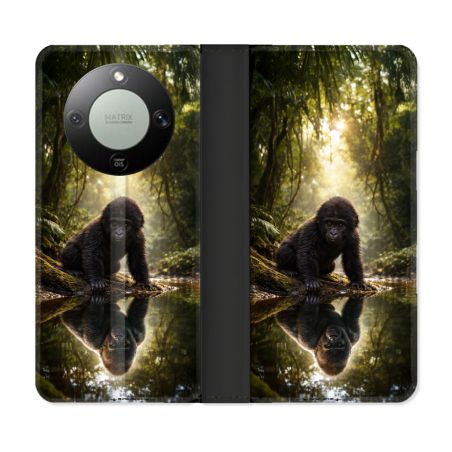 Housse Cuir Portefeuille Pour Honor Magic 8 Lite 5G Animal Gorille Reflet