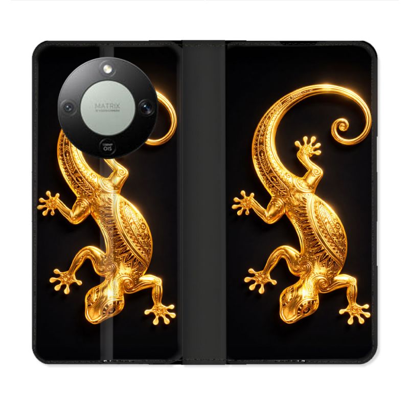 Housse Cuir Portefeuille Pour Honor Magic 8 Lite 5G Animal Lezard Noir 2026